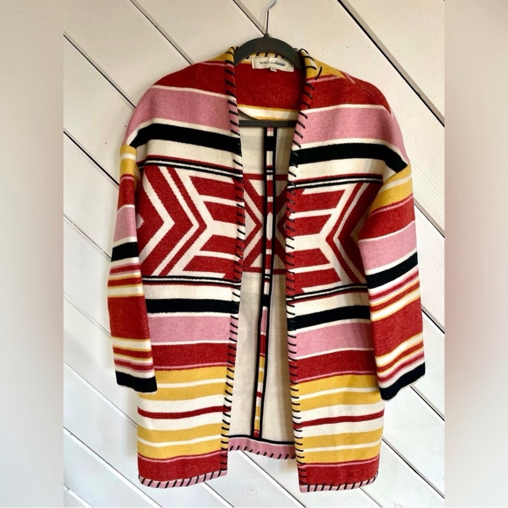 Rebecca Minkoff Kahlo Coat Multicolor Striped Aztec Open Front Women’s XS/S
